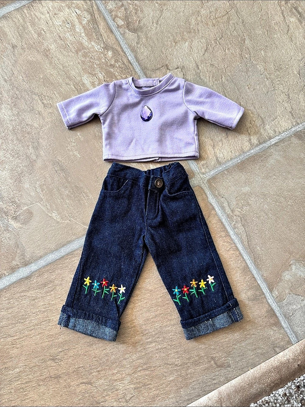 American Girl Doll Purple Top & Flower Doll Blue Jeans